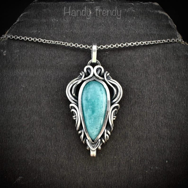 Amazonite free flow pendant, 925 sterling silver Wire wrapped jewelry, Unique handmade gift, Artisan necklace, One of a kind piece