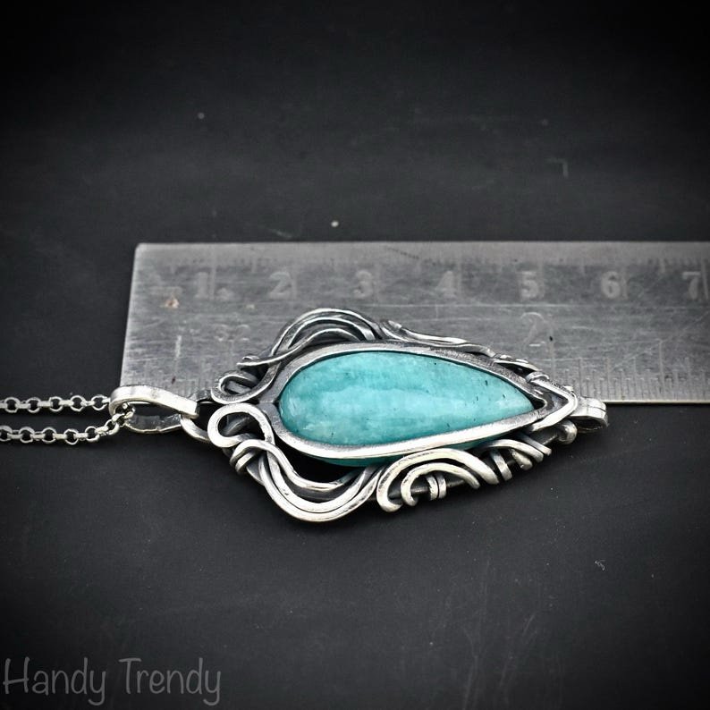 Amazonite free flow pendant, 925 sterling silver Wire wrapped jewelry, Unique handmade gift, Artisan necklace, One of a kind piece