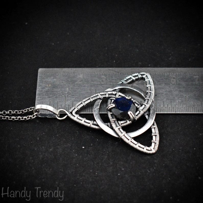 Blue labradorite triquetra circle pendant, 925 sterling silver wire wrapped necklace, Unique handmade gift, One of a kind artisan jewelry