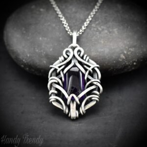 Amethyst free flow pendant, 925 sterling silver Wire wrapped jewelry, Unique handmade gift, Artisan necklace, One of a kind piece