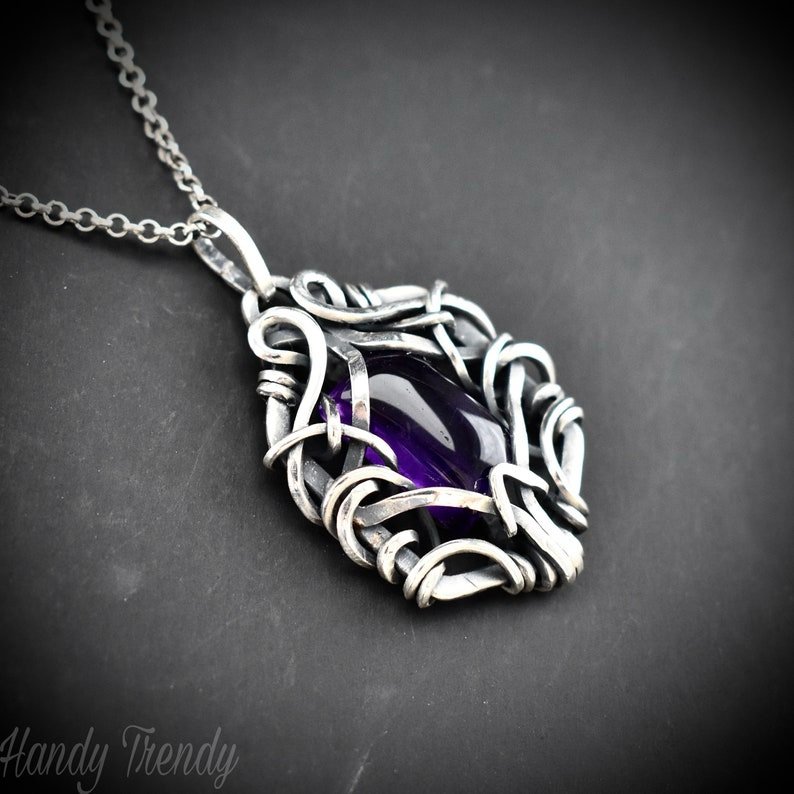 Amethyst free flow pendant, 925 sterling silver Wire wrapped jewelry, Unique handmade gift, Artisan necklace, One of a kind piece