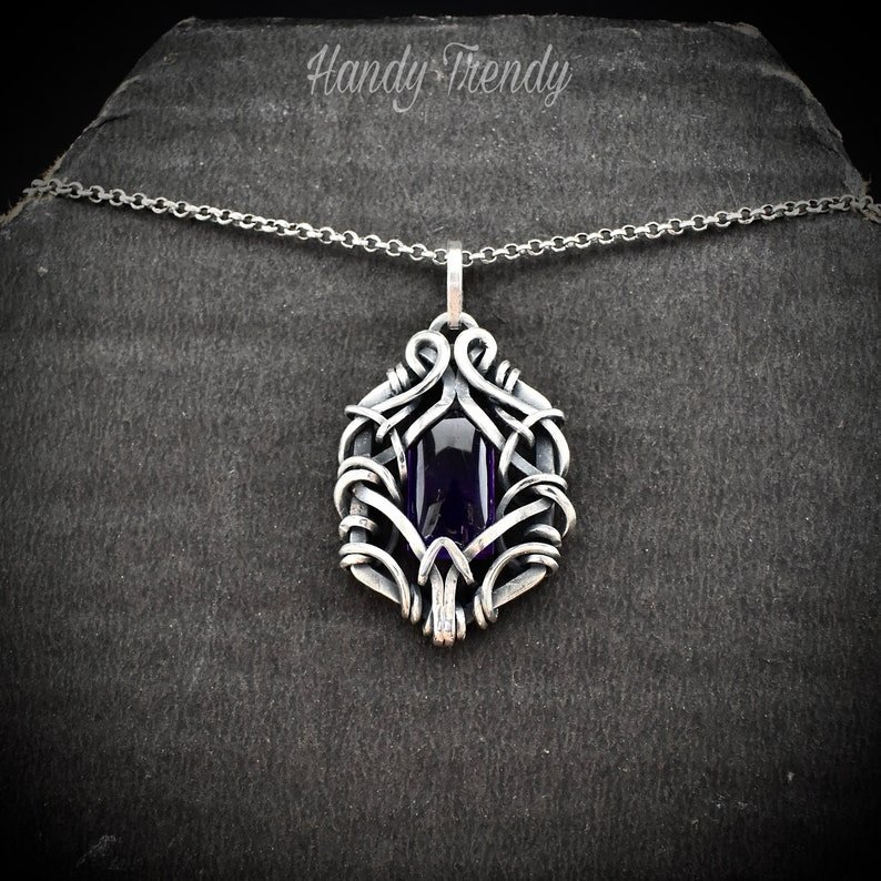 Amethyst free flow pendant, 925 sterling silver Wire wrapped jewelry, Unique handmade gift, Artisan necklace, One of a kind piece