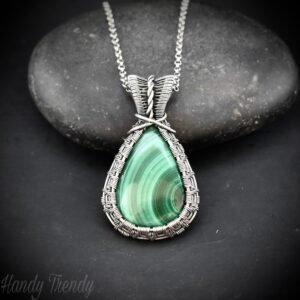 Malachite pendant, 925 sterling silver Wire wrapped jewelry, Unique handmade gift, Artisan necklace, One of a kind necklace