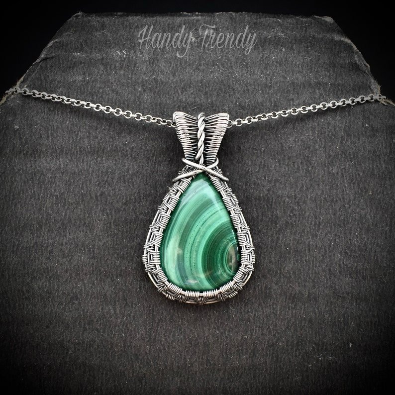 Malachite pendant, 925 sterling silver Wire wrapped jewelry, Unique handmade gift, Artisan necklace, One of a kind necklace