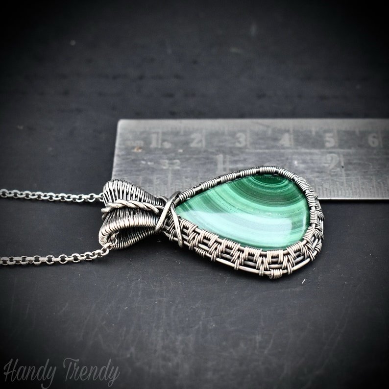 Malachite pendant, 925 sterling silver Wire wrapped jewelry, Unique handmade gift, Artisan necklace, One of a kind necklace