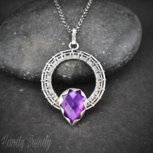 Amethyst drop pendant, 925 sterling silver Wire wrapped jewelry, Unique handmade gift, One of a kind artisan necklace