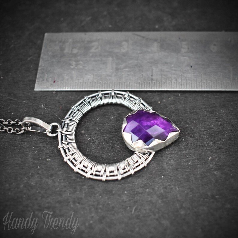 Amethyst drop pendant, 925 sterling silver Wire wrapped jewelry, Unique handmade gift, One of a kind artisan necklace
