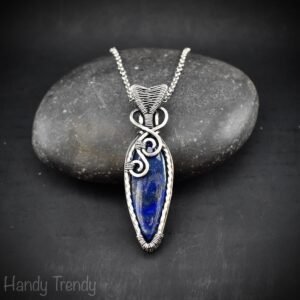 Blue lapis lazuli pendant, 925 sterling silver Wire wrapped jewelry, Unique handmade gift, Artisan necklace, One of a kind jewelry