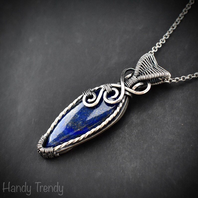 Blue lapis lazuli pendant, 925 sterling silver Wire wrapped jewelry, Unique handmade gift, Artisan necklace, One of a kind jewelry