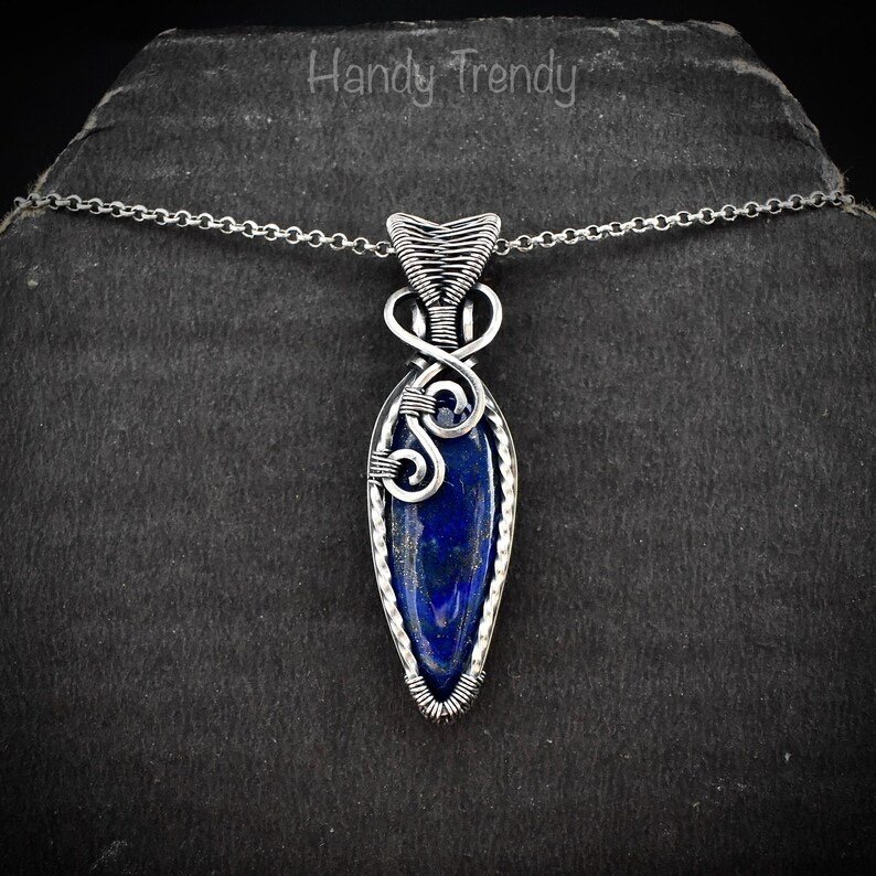 Blue lapis lazuli pendant, 925 sterling silver Wire wrapped jewelry, Unique handmade gift, Artisan necklace, One of a kind jewelry