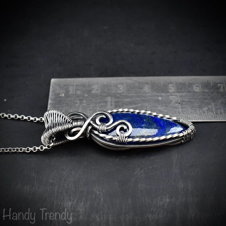 Blue lapis lazuli pendant, 925 sterling silver Wire wrapped jewelry, Unique handmade gift, Artisan necklace, One of a kind jewelry
