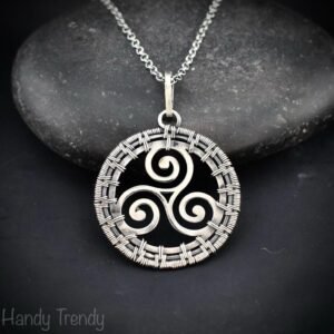Triskele pendant, 925 sterling silver wire wrapped necklace, Unique handmade gift, one of a kind artisan jewelry, Statement piece