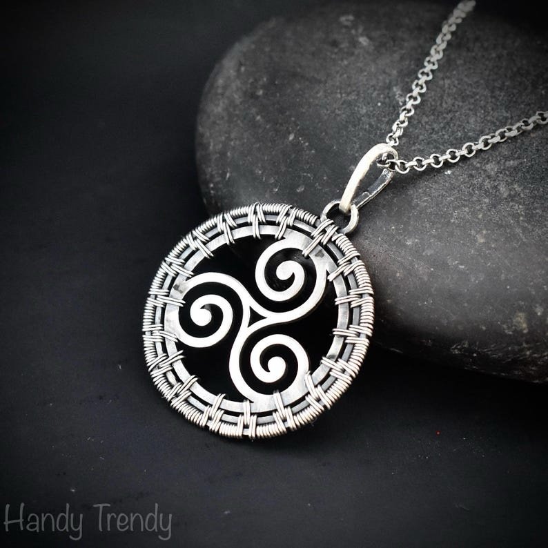 Triskele pendant, 925 sterling silver wire wrapped necklace, Unique handmade gift, one of a kind artisan jewelry, Statement piece