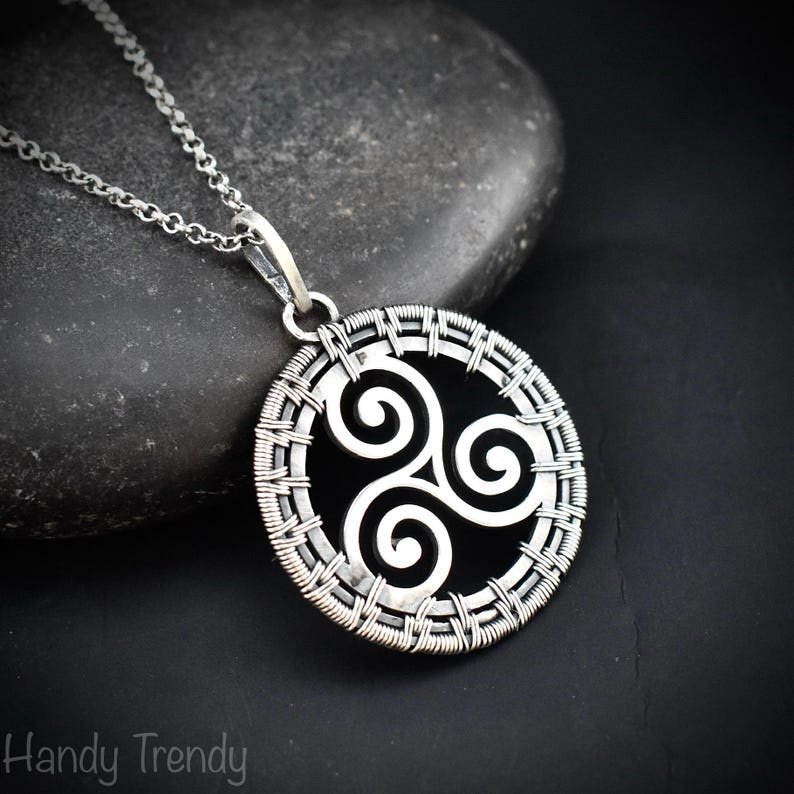 Triskele pendant, 925 sterling silver wire wrapped necklace, Unique handmade gift, one of a kind artisan jewelry, Statement piece