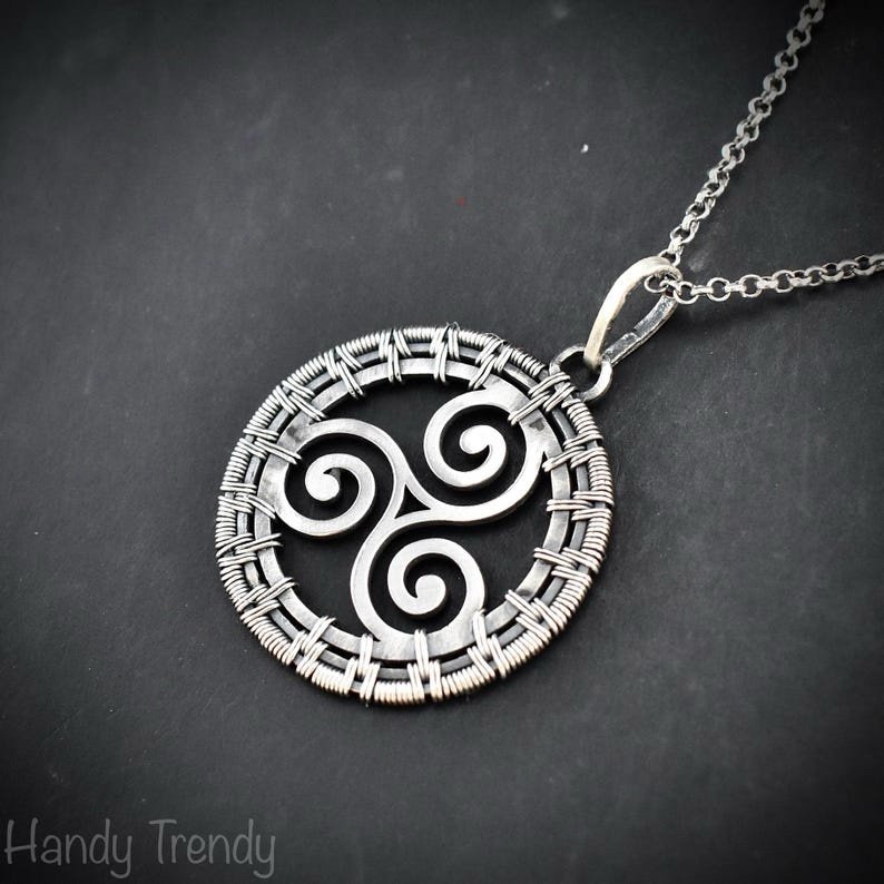 Triskele pendant, 925 sterling silver wire wrapped necklace, Unique handmade gift, one of a kind artisan jewelry, Statement piece