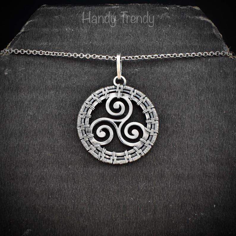 Triskele pendant, 925 sterling silver wire wrapped necklace, Unique handmade gift, one of a kind artisan jewelry, Statement piece