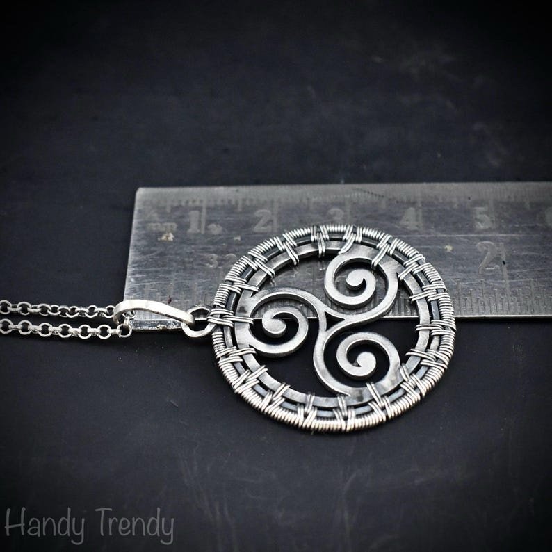 Triskele pendant, 925 sterling silver wire wrapped necklace, Unique handmade gift, one of a kind artisan jewelry, Statement piece