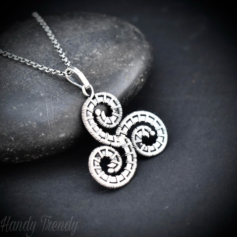 Triskele pendant, 925 sterling silver wire wrapped necklace, Unique handmade gift, one of a kind artisan jewelry, Statement piece