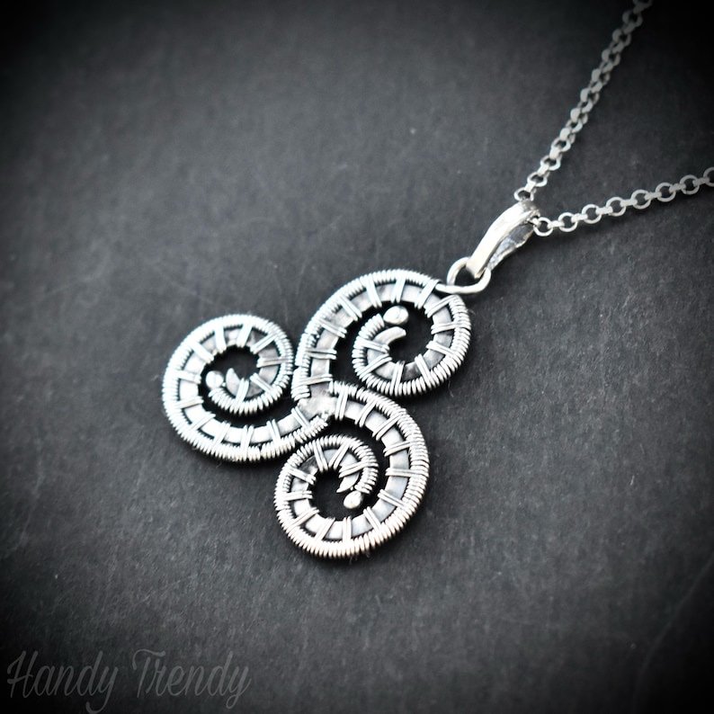Triskele pendant, 925 sterling silver wire wrapped necklace, Unique handmade gift, one of a kind artisan jewelry, Statement piece