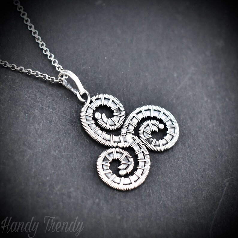 Triskele pendant, 925 sterling silver wire wrapped necklace, Unique handmade gift, one of a kind artisan jewelry, Statement piece