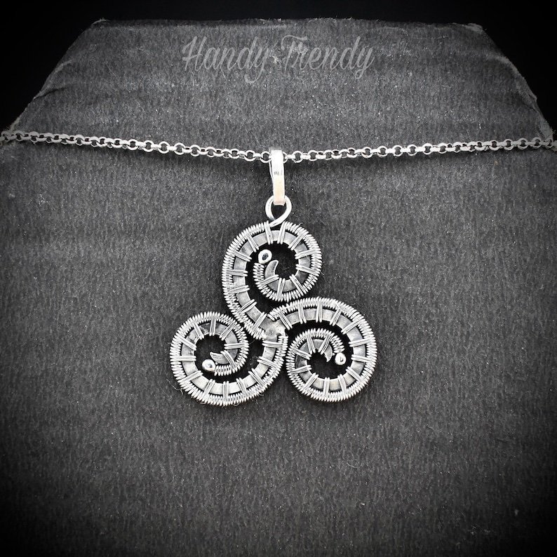 Triskele pendant, 925 sterling silver wire wrapped necklace, Unique handmade gift, one of a kind artisan jewelry, Statement piece