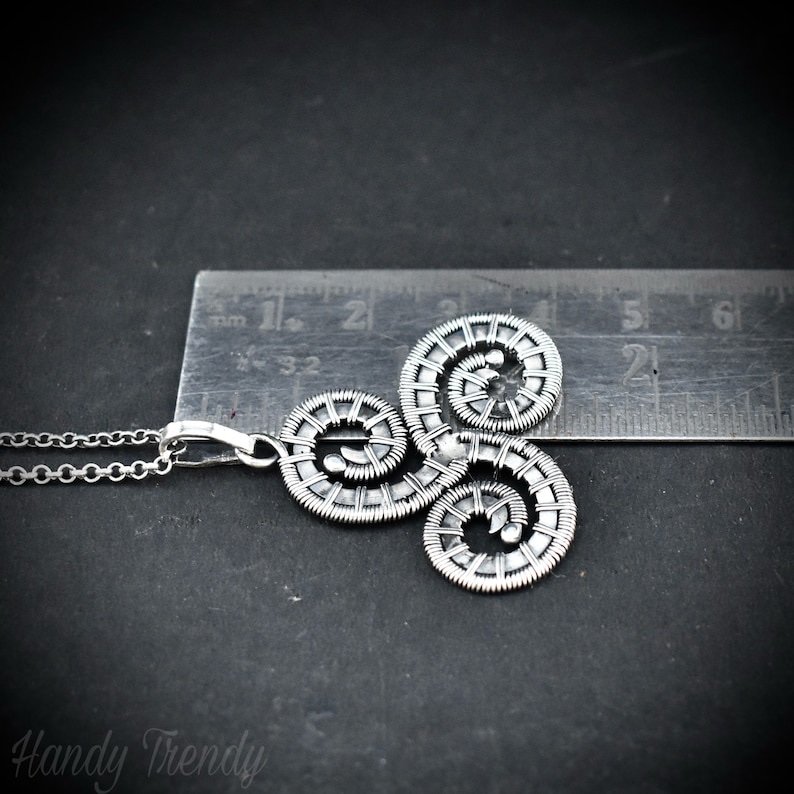 Triskele pendant, 925 sterling silver wire wrapped necklace, Unique handmade gift, one of a kind artisan jewelry, Statement piece