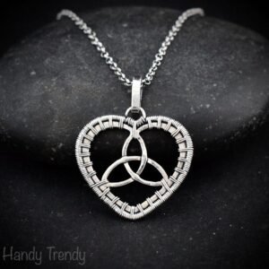 Triquetra heart pendant, 925 sterling silver wire wrapped necklace, Unique handmade gift, one of a kind artisan jewelry, Statement piece