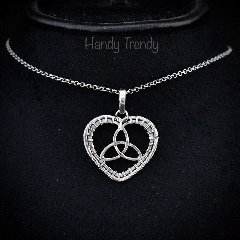 Triquetra heart pendant, 925 sterling silver wire wrapped necklace, Unique handmade gift, one of a kind artisan jewelry, Statement piece