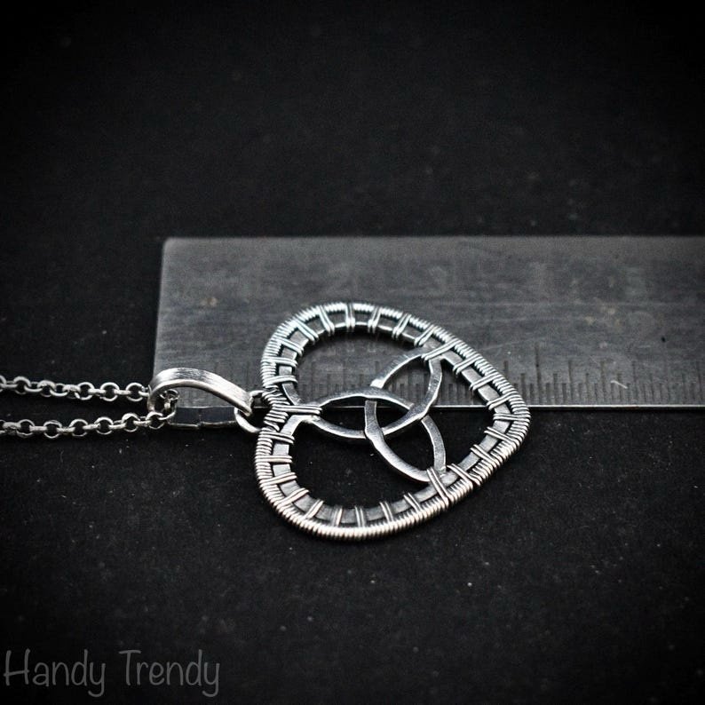 Triquetra heart pendant, 925 sterling silver wire wrapped necklace, Unique handmade gift, one of a kind artisan jewelry, Statement piece