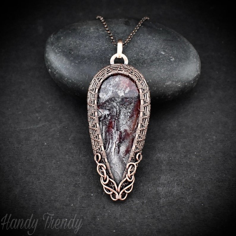 Crazy lace agate cage pendant, Copper wire wrapped jewelry, Unique handmade birthday gift, Celestial artisan jewelry, One of a kind necklace