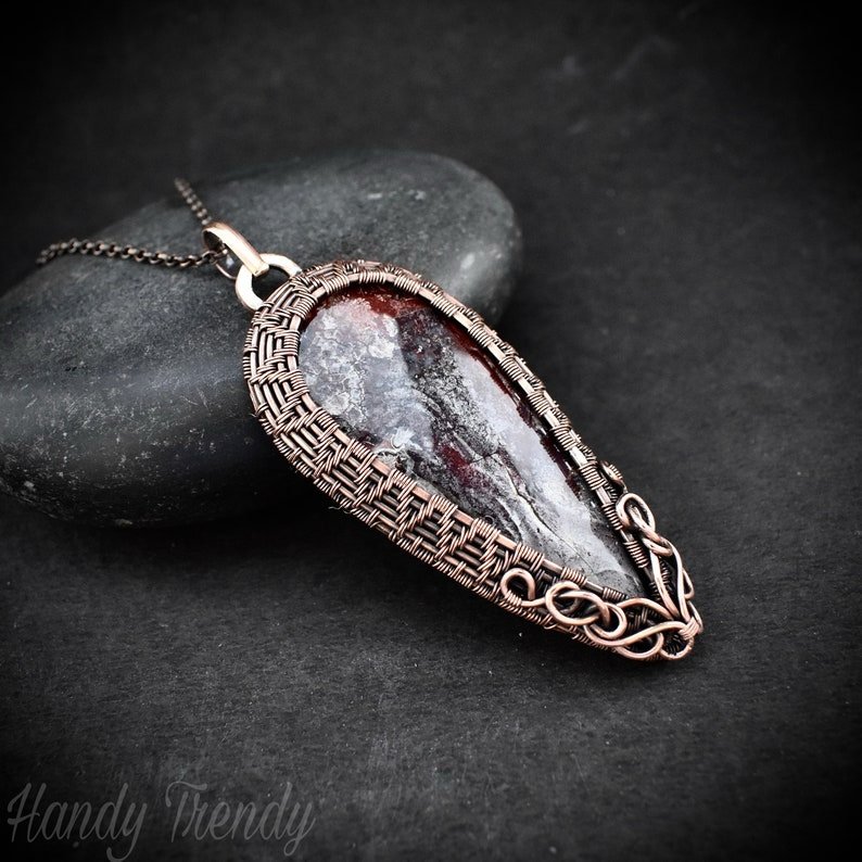 Crazy lace agate cage pendant, Copper wire wrapped jewelry, Unique handmade birthday gift, Celestial artisan jewelry, One of a kind necklace