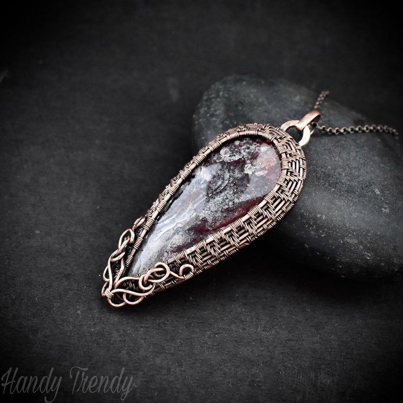 Crazy lace agate cage pendant, Copper wire wrapped jewelry, Unique handmade birthday gift, Celestial artisan jewelry, One of a kind necklace