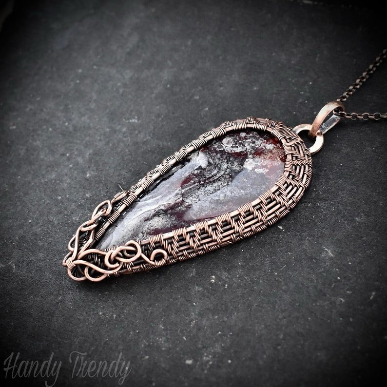 Crazy lace agate cage pendant, Copper wire wrapped jewelry, Unique handmade birthday gift, Celestial artisan jewelry, One of a kind necklace
