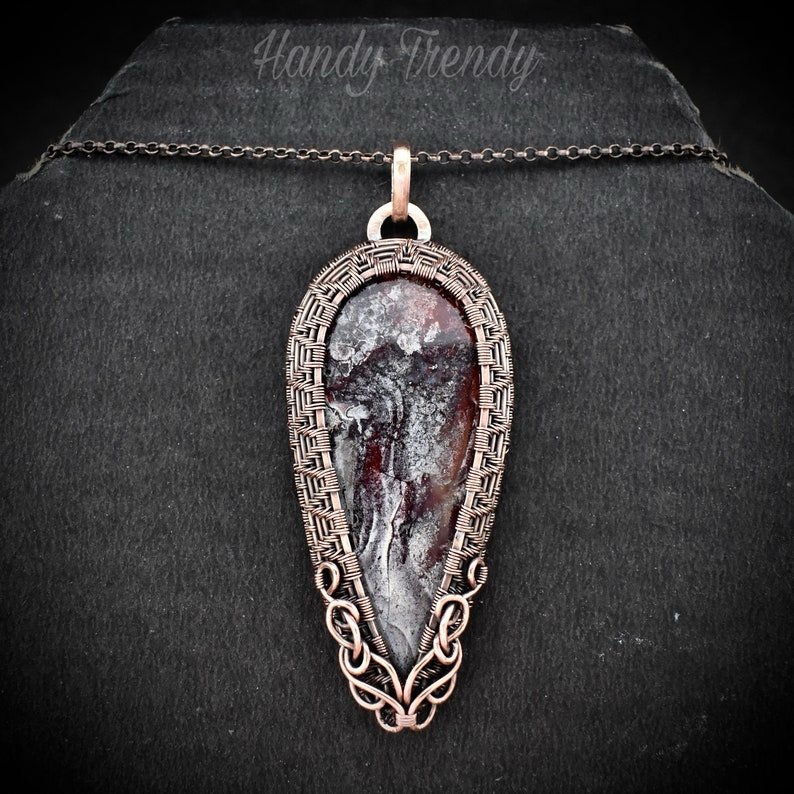 Crazy lace agate cage pendant, Copper wire wrapped jewelry, Unique handmade birthday gift, Celestial artisan jewelry, One of a kind necklace