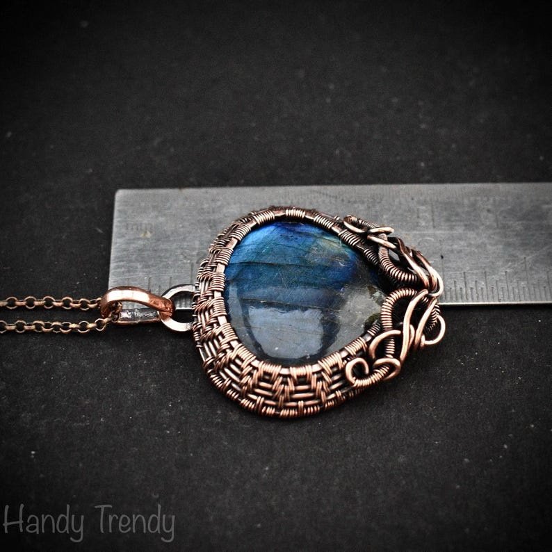 Blue labradorite pendant, Copper wire wrapped jewelry, Unique handmade gift, Celestial artisan jewelry, One of a kind necklace