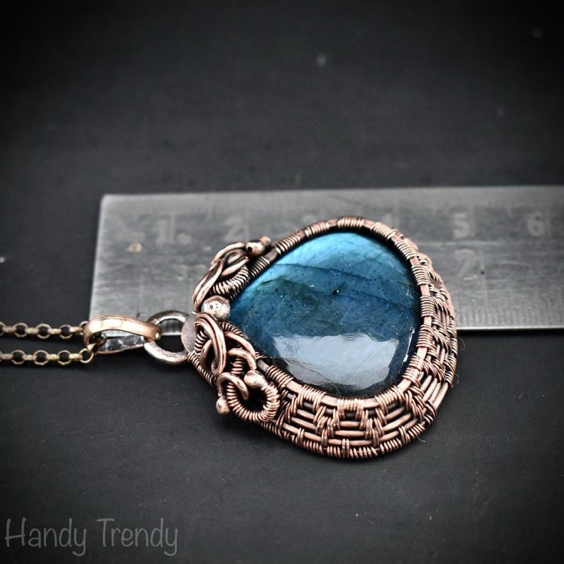 Blue labradorite pendant, Copper wire wrapped jewelry, Unique handmade birthday gift, Celestial artisan jewelry, One of a kind necklace