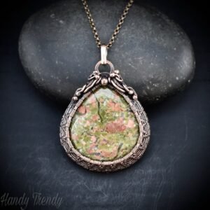 Unakite gemstone pendant, Copper wire wrapped jewelry, Unique handmade Gift, One of a kind artisan boho jewelry