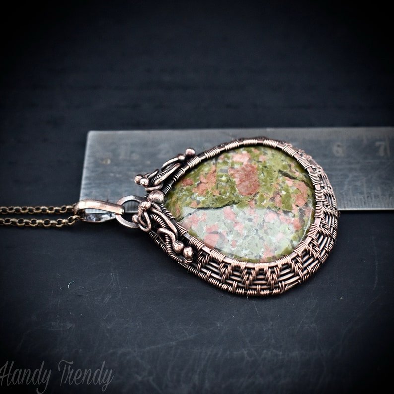 Unakite gemstone pendant, Copper wire wrapped jewelry, Unique handmade Gift, One of a kind artisan boho jewelry