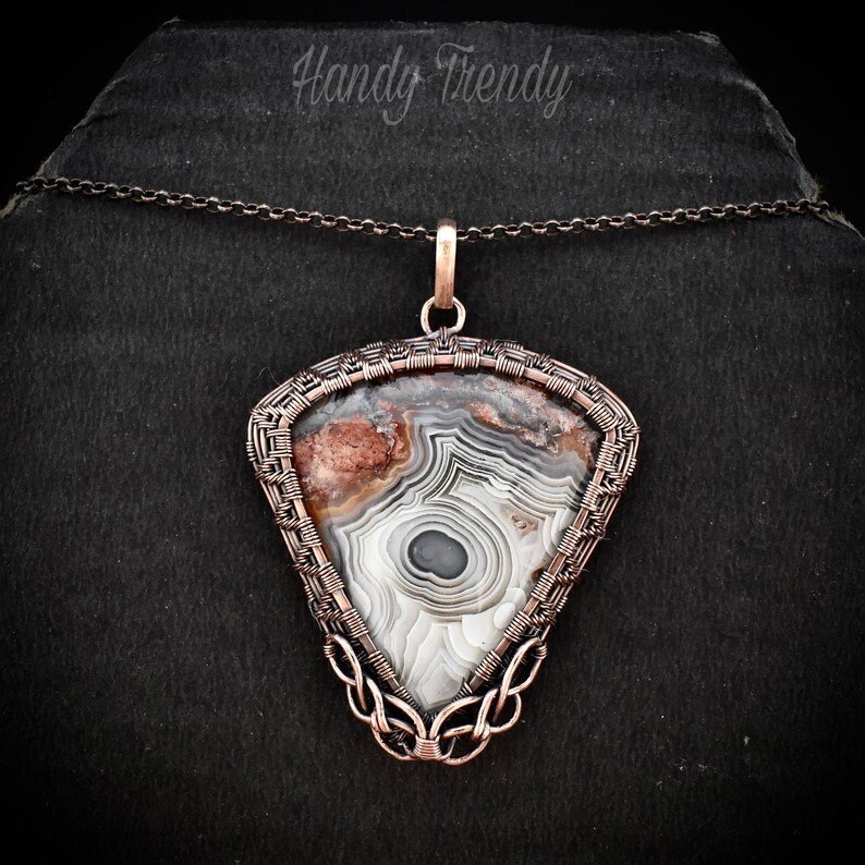 Crazy lace agate pendant, Copper wire wrapped jewelry, Unique handmade gift, Celestial artisan jewelry, One of a kind necklace