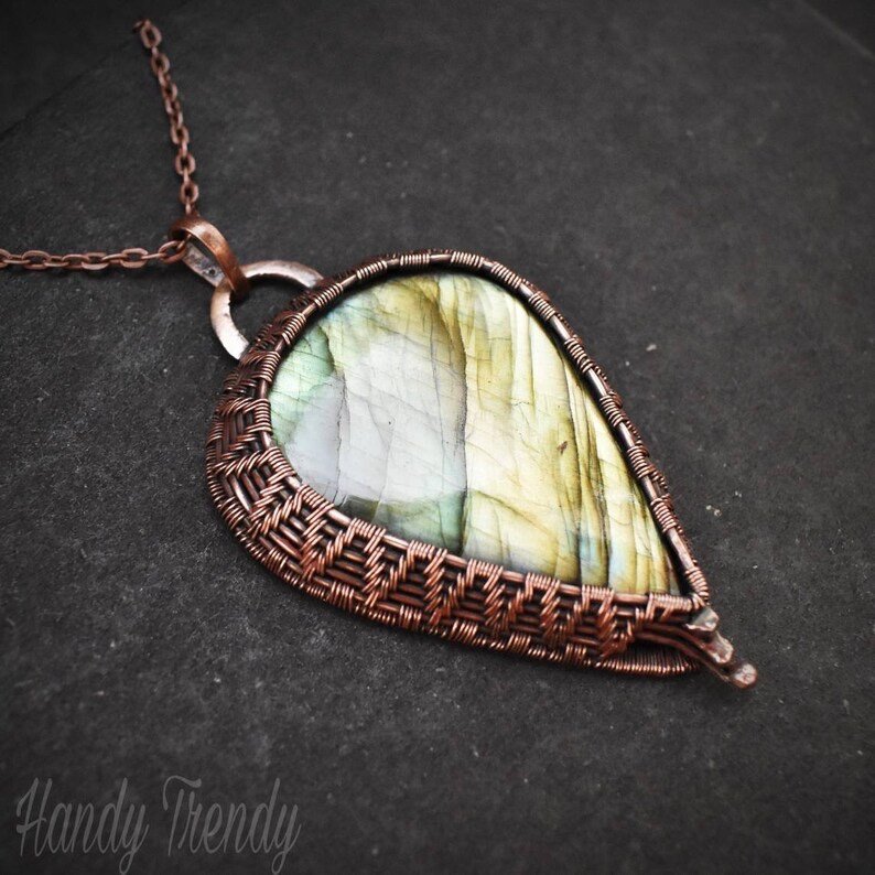 labradorite pendant, Wire wrap jewelry, Copper necklace, Unique handmade gift, Statement necklace, One of a kind artisan jewelry
