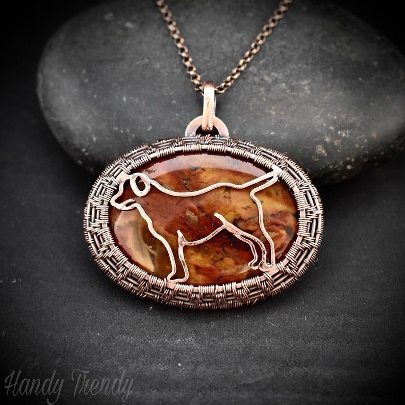 Labrador dog pendant, Bloodstone and Copper wire wrapped jewelry, Unique handmade gift, Animal necklace, One of a kind necklace