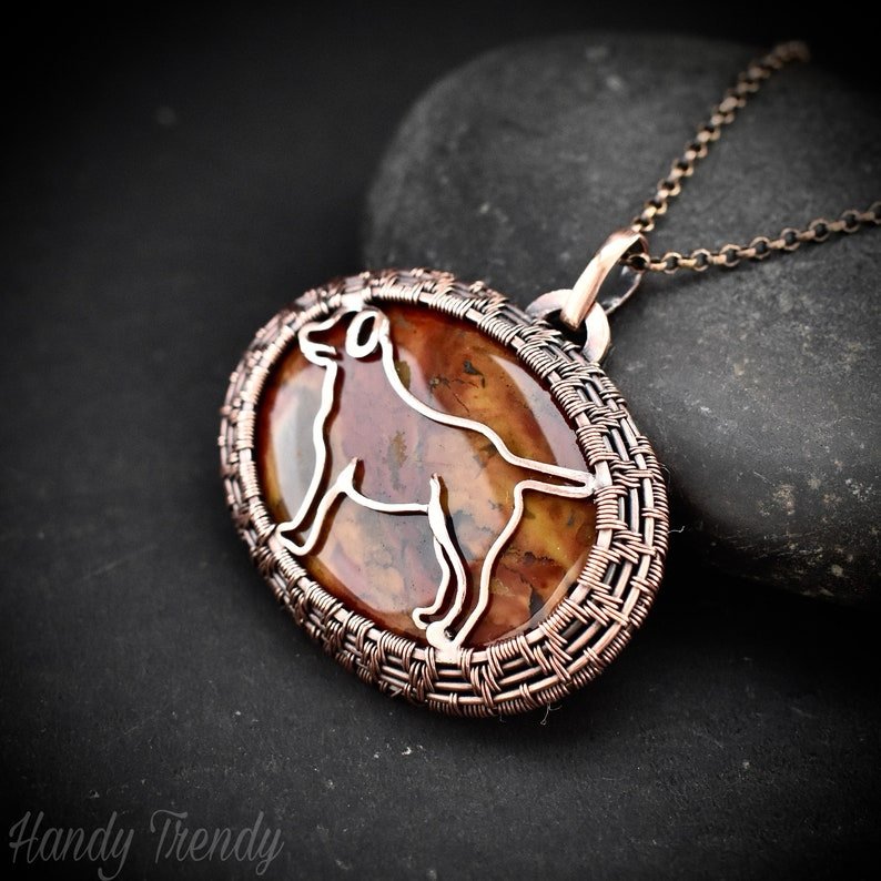 Labrador dog pendant, Bloodstone and Copper wire wrapped jewelry, Unique handmade gift, Animal necklace, One of a kind necklace