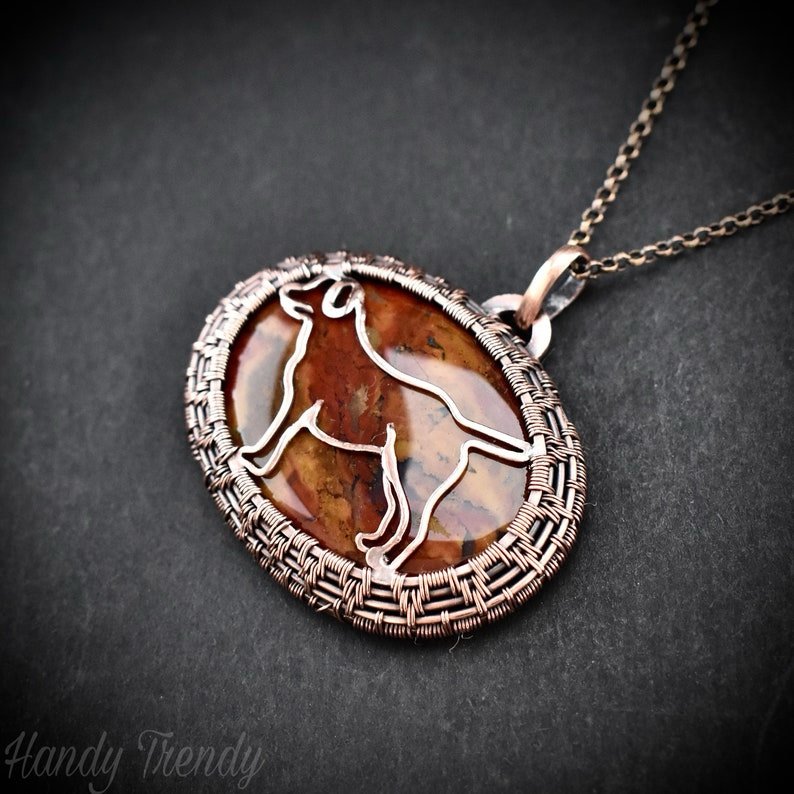 Labrador dog pendant, Bloodstone and Copper wire wrapped jewelry, Unique handmade gift, Animal necklace, One of a kind necklace