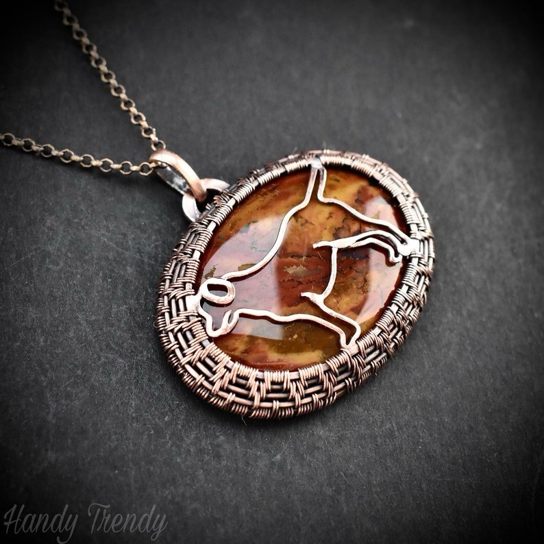 Labrador dog pendant, Bloodstone and Copper wire wrapped jewelry, Unique handmade gift, Animal necklace, One of a kind necklace