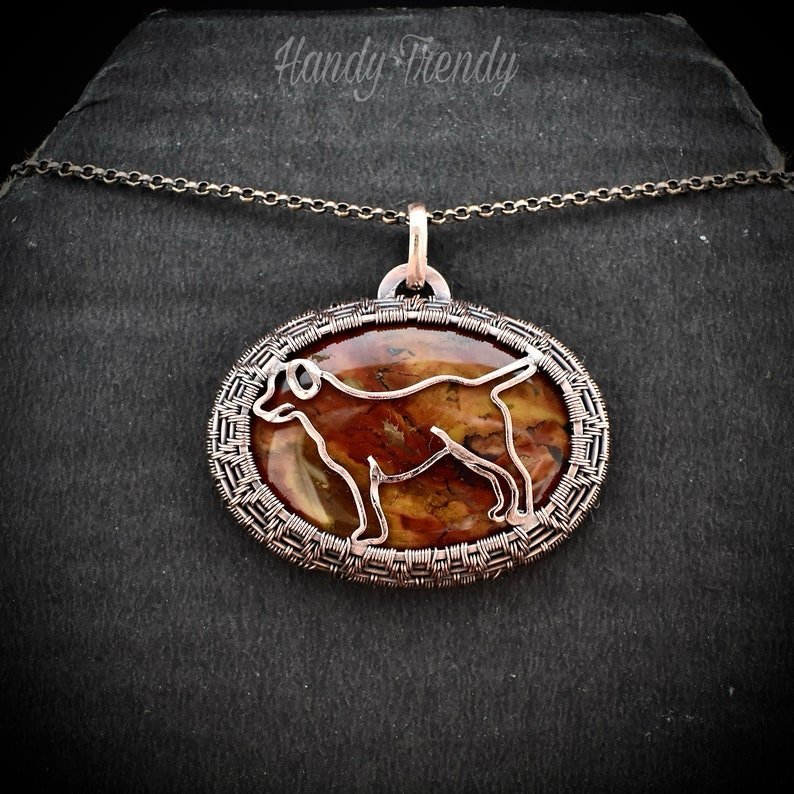Labrador dog pendant, Bloodstone and Copper wire wrapped jewelry, Unique handmade gift, Animal necklace, One of a kind necklace