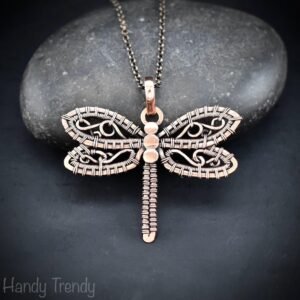 Dragonfly pendant, Copper wire wrapped jewelry, Unique handmade gift, Flying creature, Animal jewelry, One of a kind necklace