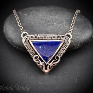 Lapis lazuli triangle necklace, Copper wire wrapped necklace, Unique handmade gift, Artisan boho jewelry, One of a kind statement piece