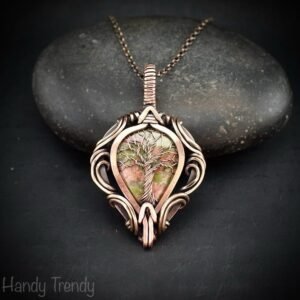 Unakite tree of life pendant, Free-Flow copper wire wrapped necklace, Unique handmade gift, One of a kind artisan boho jewelry