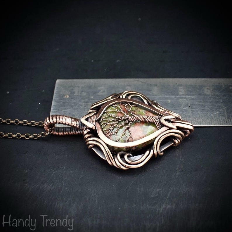 Unakite tree of life pendant, Free-Flow copper wire wrapped necklace, Unique handmade gift, One of a kind artisan boho jewelry