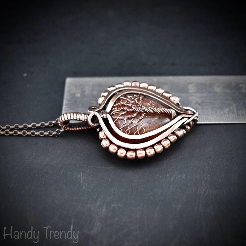 Sunstone tree of life pendant, Free-Flow copper wire wrapped necklace, Unique handmade gift, One of a kind artisan boho jewelry